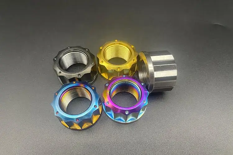 Color anodized titanium nuts